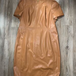 Calvin Klein Tan Puff Sleeve Sheath Dress